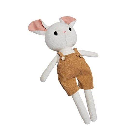 Handmade Stuffed Mouse Doll Tan Overalls‎ Button Details Soft Toy - Picture 1 of 9